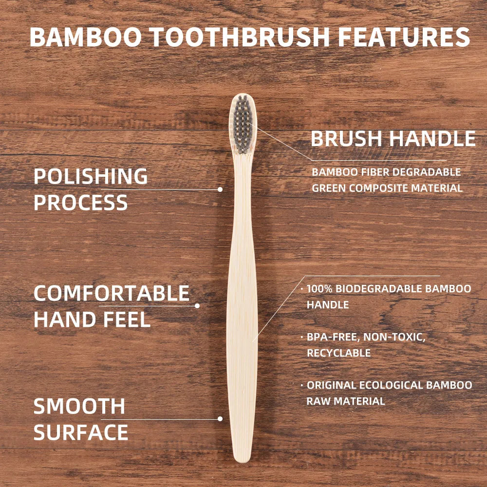 10pcs Eco friendly Bamboo Toothbrush Soft Bristles Biodegradable Plastic-Free