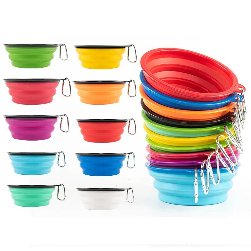 Reusable Portable Large (pack of 2) & Small (pack of 3) Collapsible Dog Pet Folding Silicone Bowl Outdoor Travel