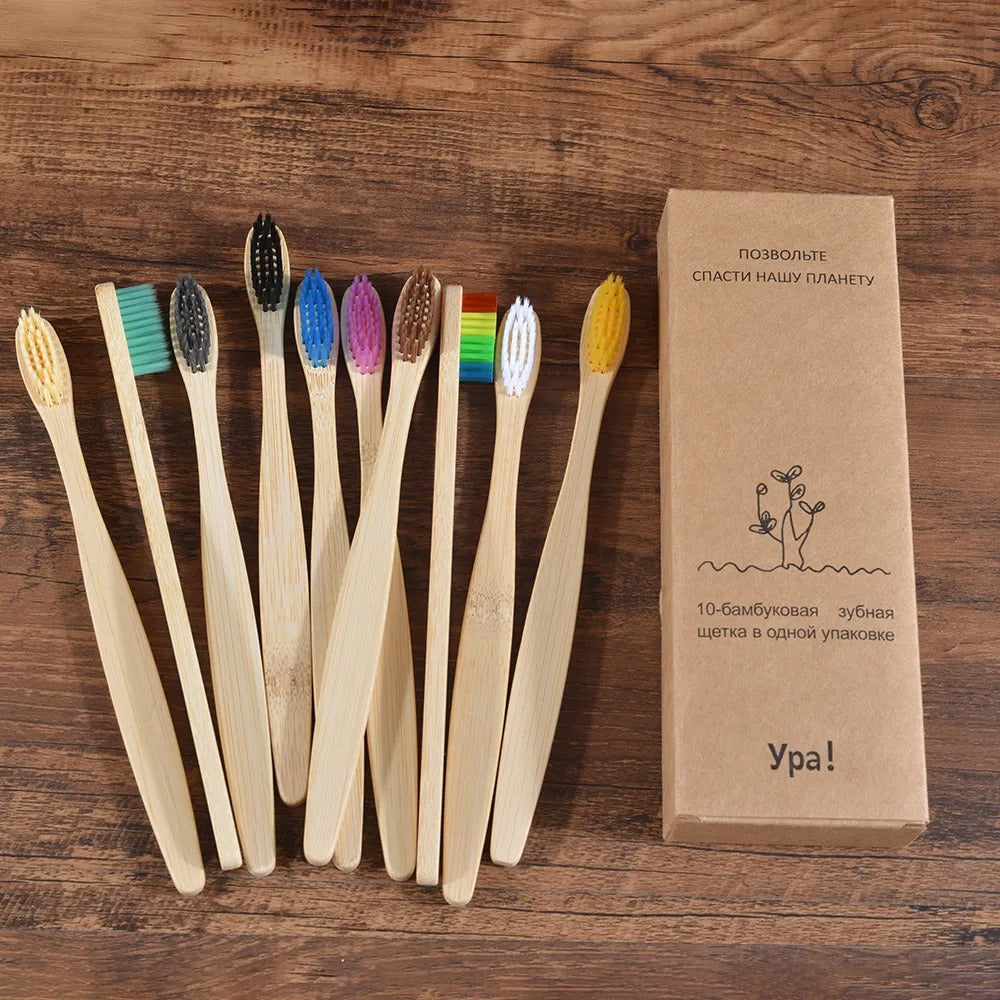 10pcs Eco friendly Bamboo Toothbrush Soft Bristles Biodegradable Plastic-Free