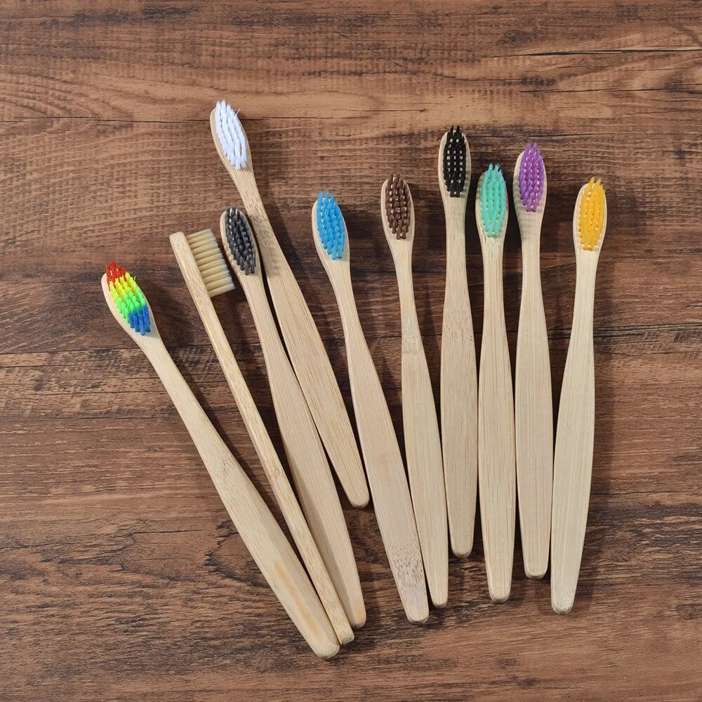 10pcs Eco friendly Bamboo Toothbrush Soft Bristles Biodegradable Plastic-Free