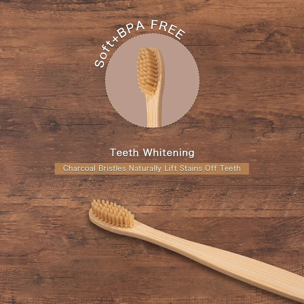 10pcs Eco friendly Bamboo Toothbrush Soft Bristles Biodegradable Plastic-Free