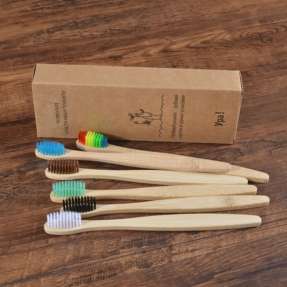 10pcs Eco friendly Bamboo Toothbrush Soft Bristles Biodegradable Plastic-Free