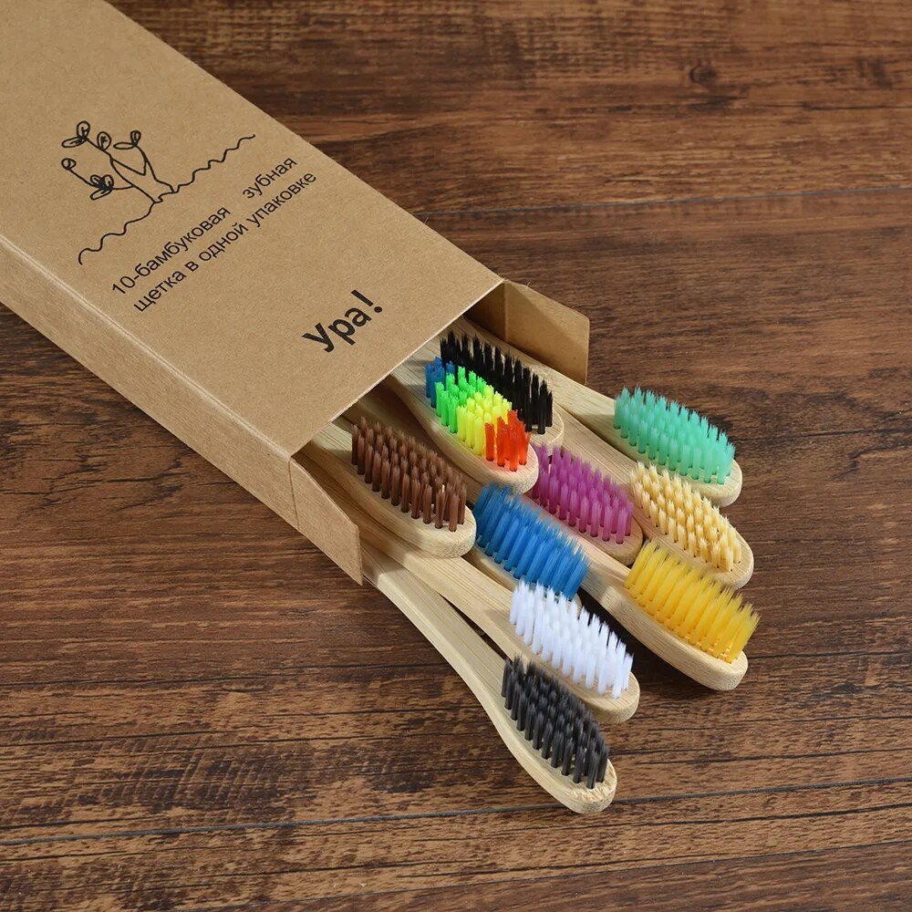 10pcs Eco friendly Bamboo Toothbrush Soft Bristles Biodegradable Plastic-Free